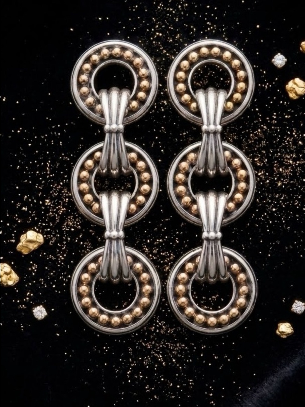 LAGOS SOLID GOLD 585 14KT 750 18KT STERLING BEAD CAVIAR ENSO CIRCLE EARRINGS